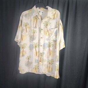 Banana Cabana Men's Silk Hawaiian Shirt Palm Tree Print Short Sleeve ButtonUp XL